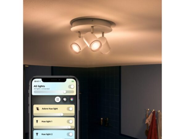 Philips Hue Plafonnier connecté ADORE - 3 spots pour salle de bain - Blanc - 3x5.5W 230V - Blanc - Télécommande Hue incluse - White Ambiance